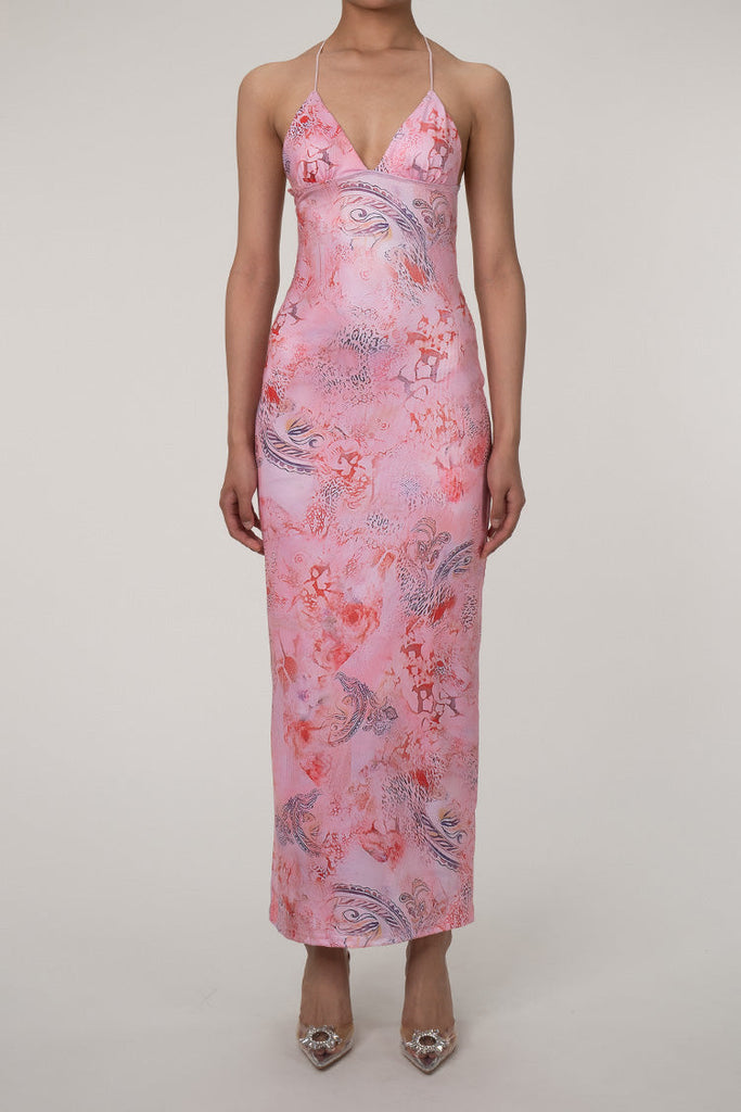 Shop  beautiful dress - Perfect for special occasions | Printed Strappy Butterfly Backless Plunge Sheath Slip Maxi Dress