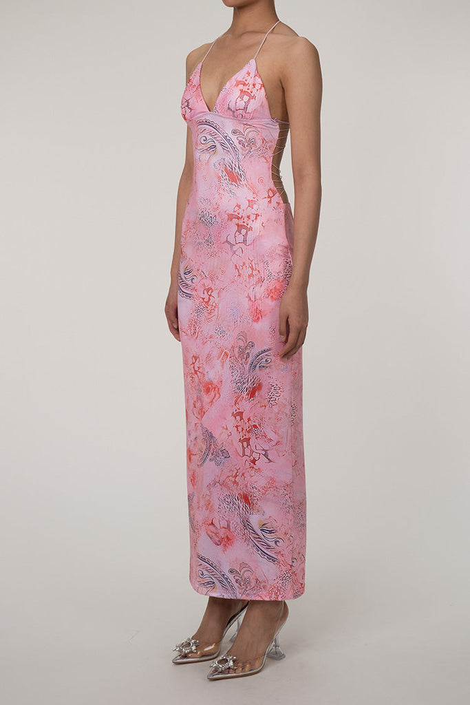 Stylish beautiful dress | Printed Strappy Butterfly Backless Plunge Sheath Slip Maxi Dress - Ideal for special occasions