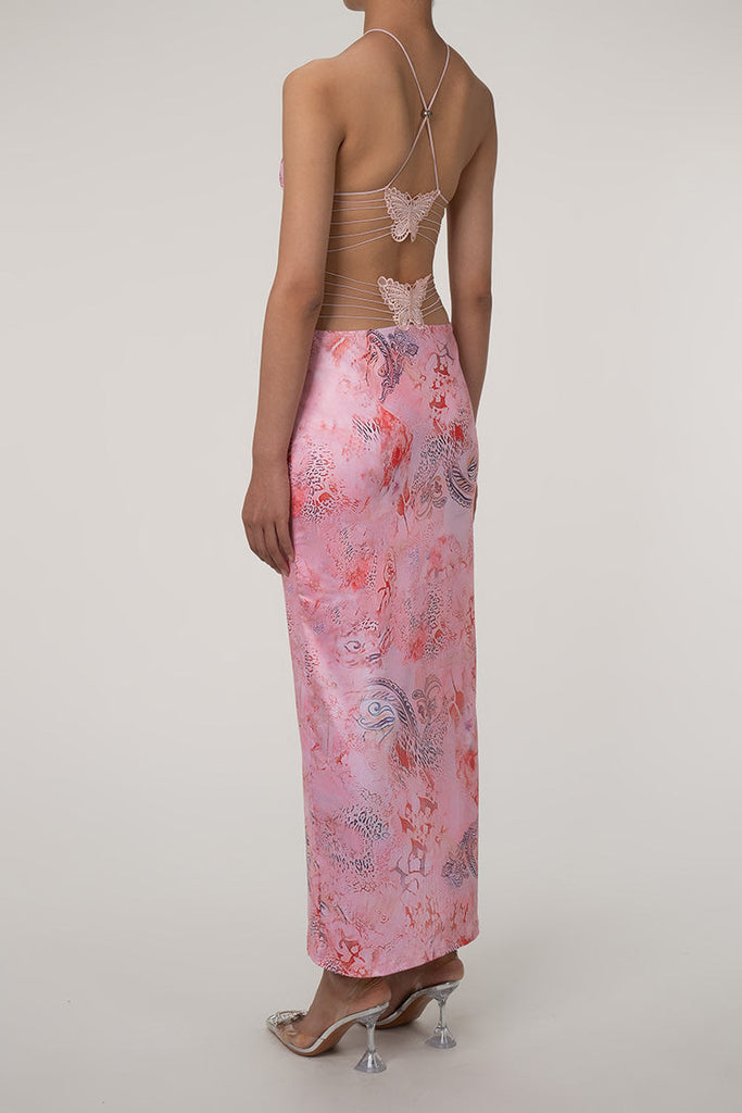 Shop  beautiful dress - Perfect for special occasions | Printed Strappy Butterfly Backless Plunge Sheath Slip Maxi Dress