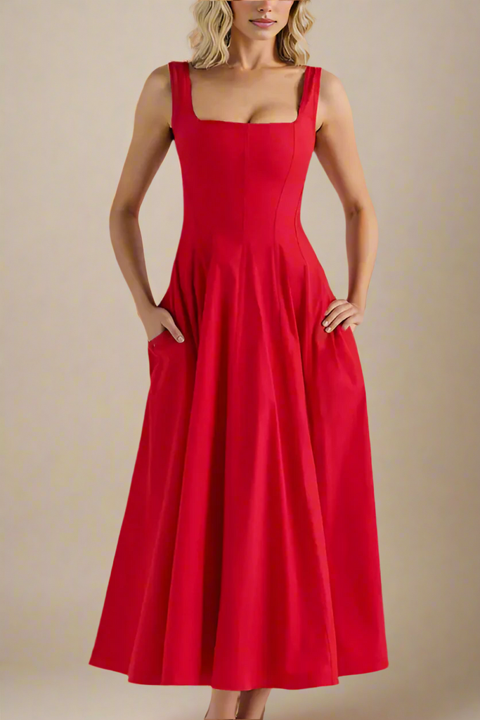 Willa Midi Dress - Lipstick Red - Stylish red dress for special occasions | Buy Online