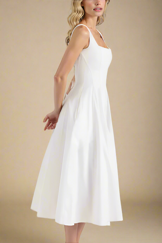 Stylish white dress | Willa Midi Dress - White Pearl - Ideal for special occasions
