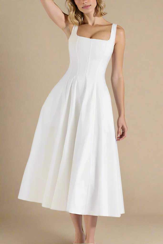 Willa Midi Dress - White Pearl - Stylish white dress for special occasions | Buy Online