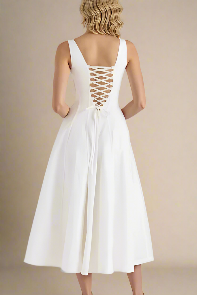 Willa Midi Dress - White Pearl - Stylish white dress for special occasions | Buy Online