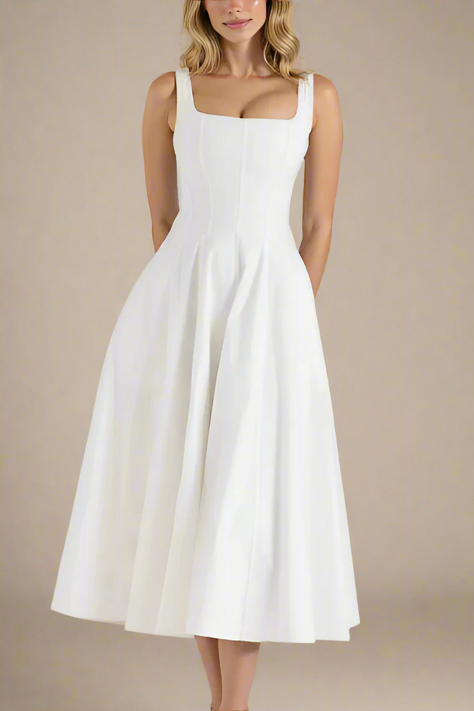 Willa Midi Dress - White Pearl - Stylish white dress for special occasions | Buy Online