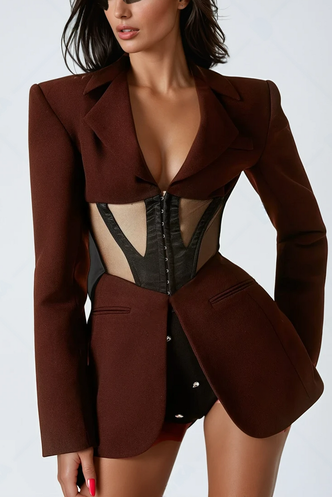 Kamryn Paneled Mesh Blazer - Wine - Stylish beautiful dress for special occasions | Buy Online