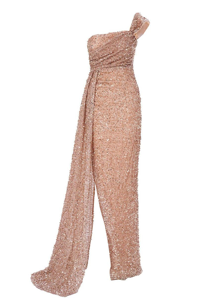 Stylish beautiful dress | One Shoulder Draped Sequin Dress - Ideal for special occasions