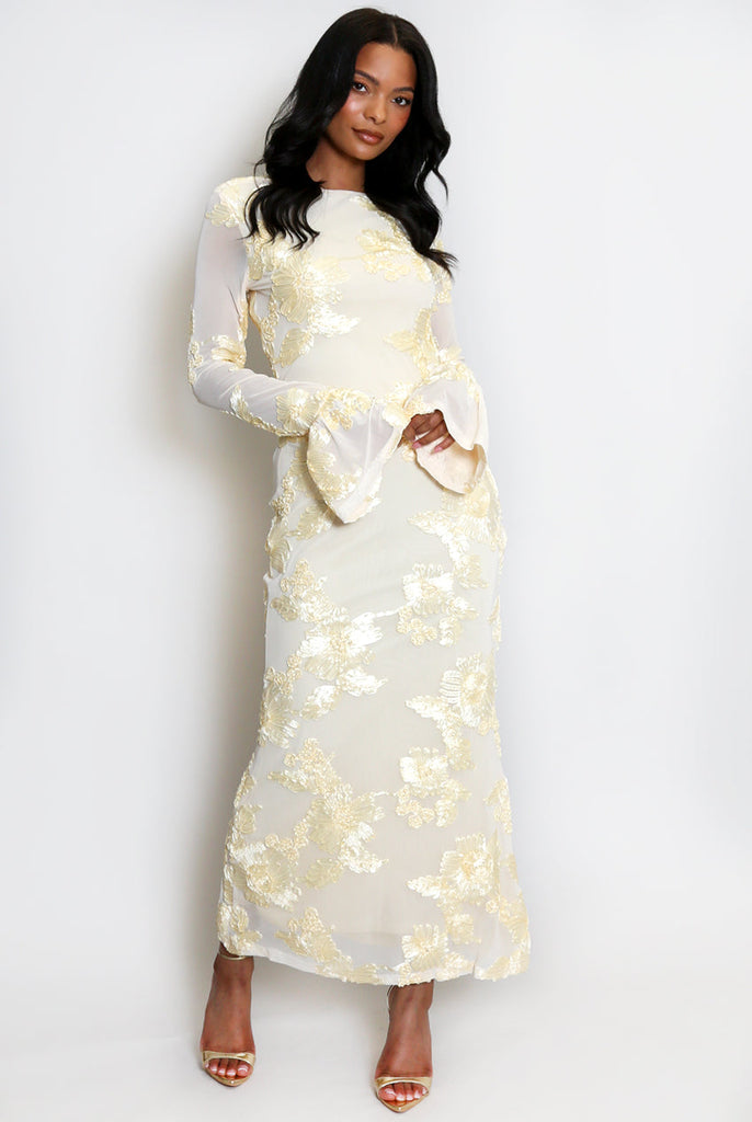 Shop  beautiful dress - Perfect for special occasions | Floral Lace Lined Flute Cuffs Midi Dress