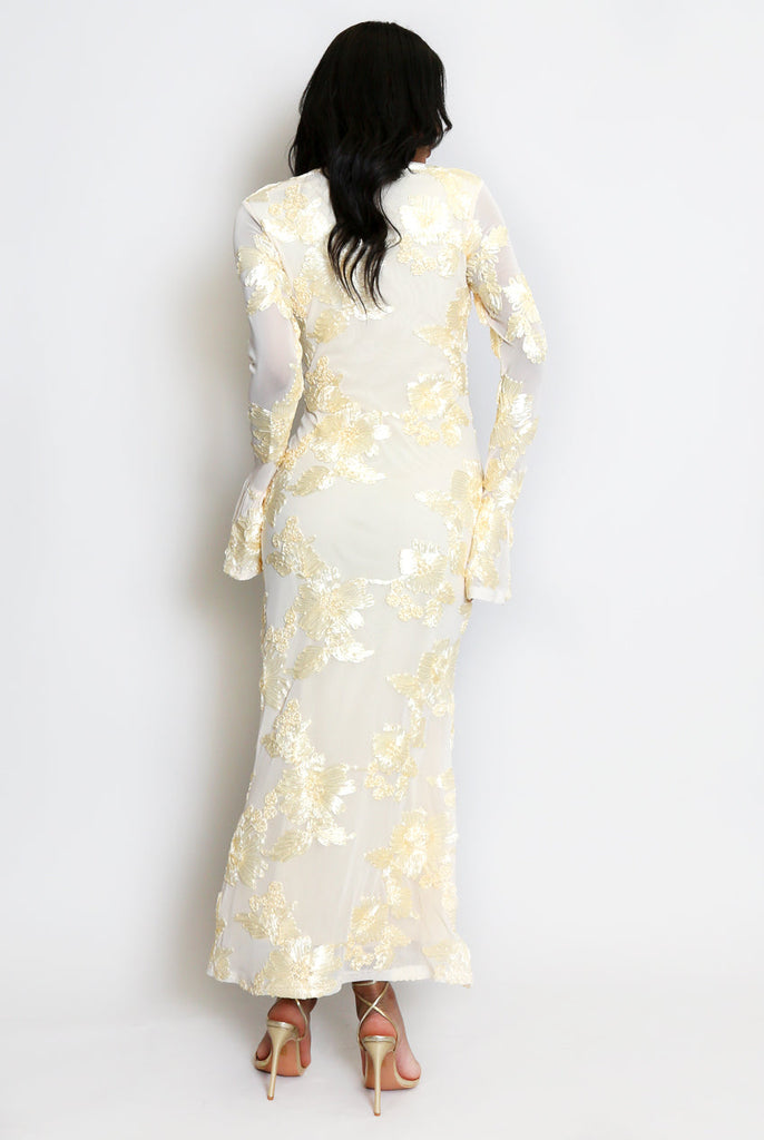 Floral Lace Lined Flute Cuffs Midi Dress - Stylish beautiful dress for special occasions | Buy Online