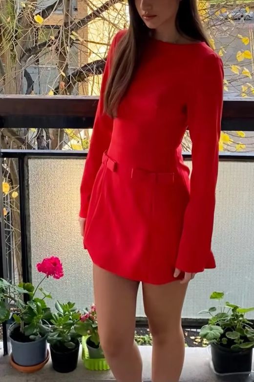 Zena Long Sleeve Bodycon Mini Dress - Lipstick Red - Stylish red dress for special occasions | Buy Online