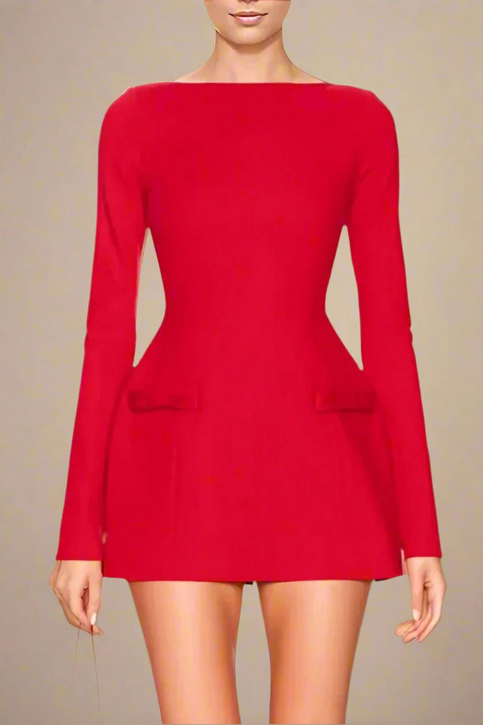 Shop  red dress - Perfect for special occasions | Zena Long Sleeve Bodycon Mini Dress - Lipstick Red