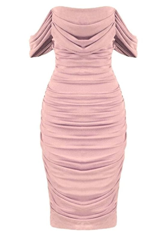 Stylish pink dress | Zia Bodycon Wrap Midi Dress - Dusty Pink - Ideal for special occasions