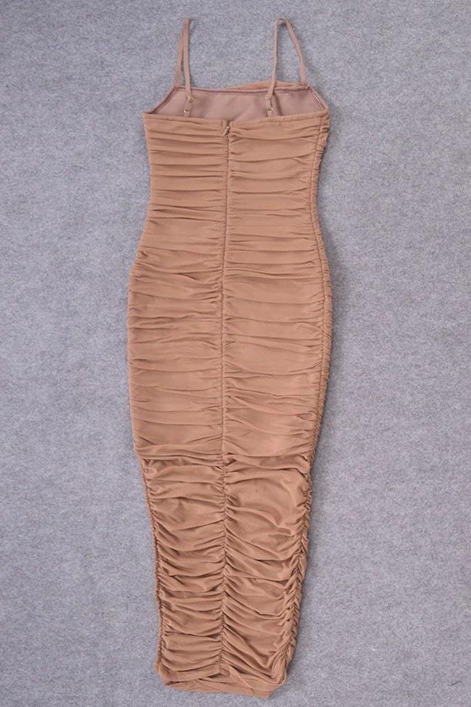 Shop  brown dress - Perfect for special occasions | Zoe Bodycon Wrap Maxi Dress - Tan Brown